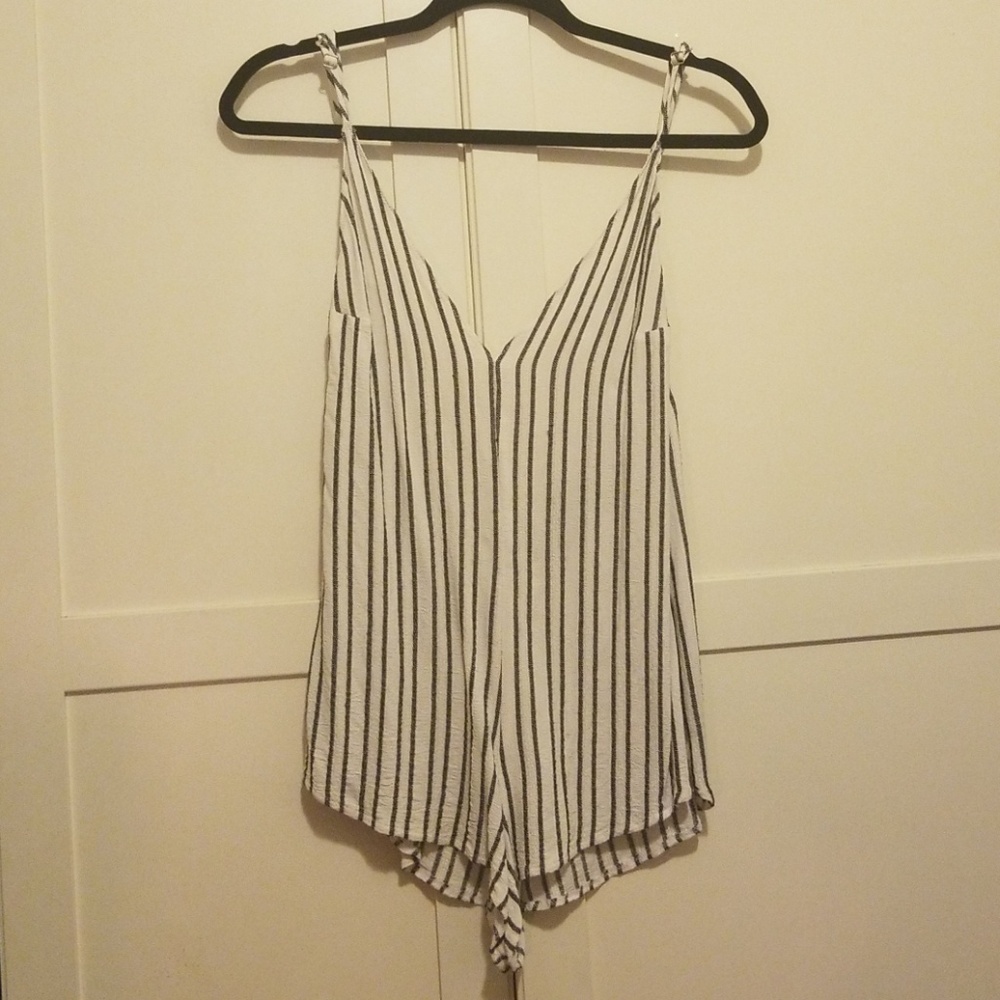 Reformation white and blue striped romper